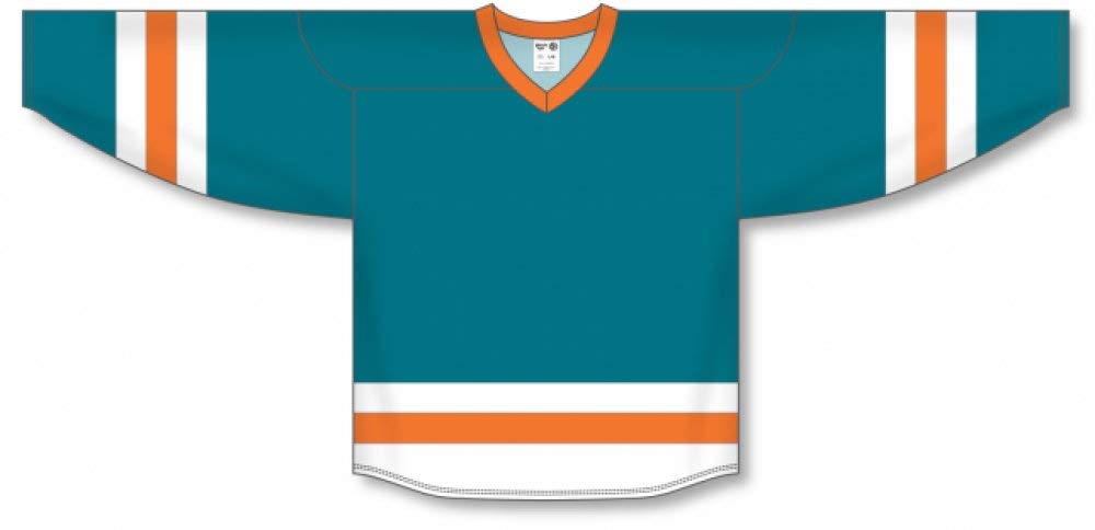 Custom Customization Depot Pacific Teal, White, Orange League Canada / USA Made Hockey Jerseys