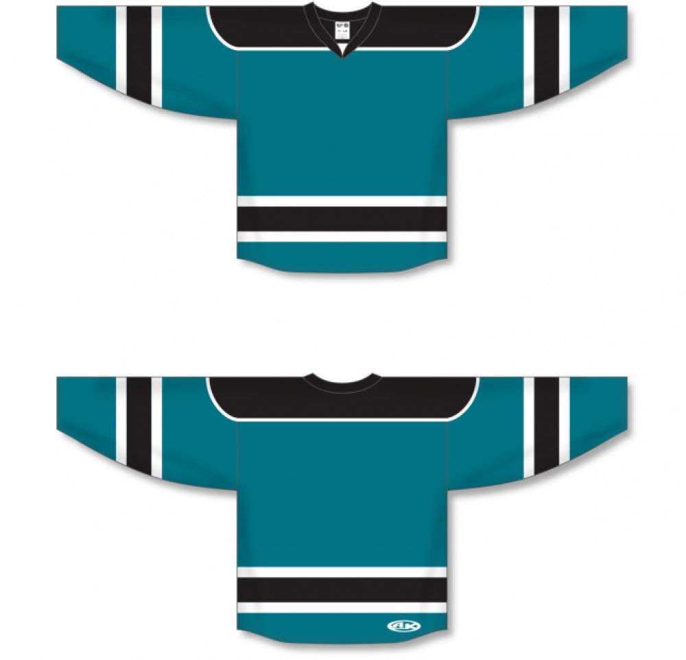 Teal, Black, White  hockey jerseys no minimum