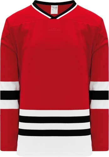 Custom Chicago Red, White, Black Sleeve Stripes Pro Canada / USA Made  Hockey Jerseys