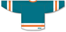 Load image into Gallery viewer, Customization Depot Pacific Teal, White, Orange League Plain Blank Hockey Jerseys