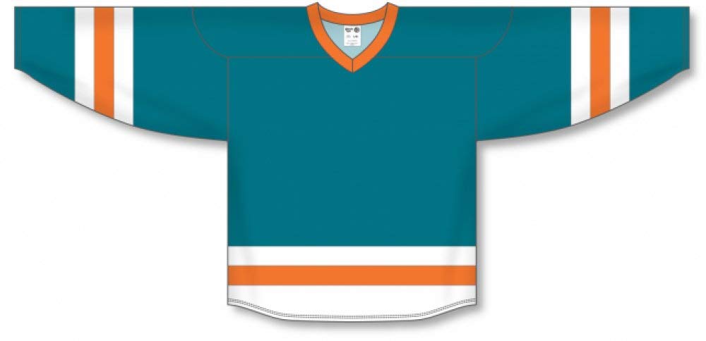 Customization Depot Pacific Teal, White, Orange League Canada / USA Made  Hockey Jerseys