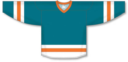 Customization Depot Pacific Teal, White, Orange League Canada / USA Made  Hockey Jerseys