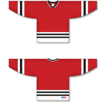 Load image into Gallery viewer, Custom or blank Wholesale Chicago Red, White, Black Sleeve Stripes Pro Plain Blank Hockey Jerseys