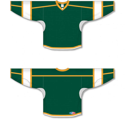 Dark Green, White, Gold  hockey jerseys no minimum