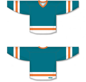 Custom or blank Wholesale Customization Depot Pacific Teal, White, Orange League Plain Blank Hockey Jerseys