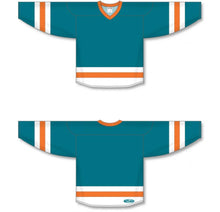 Load image into Gallery viewer, Customization Depot Pacific Teal, White, Orange League Plain Blank Hockey Jerseys