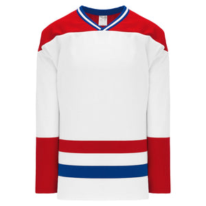 Custom or blank Wholesale Montreal White Sleeve Stripes Pro Plain Blank Hockey Jerseys