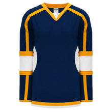 Load image into Gallery viewer, Custom or blank Wholesale Navy, White, Gold Durastar Mesh Select Plain Blank Hockey Jerseys